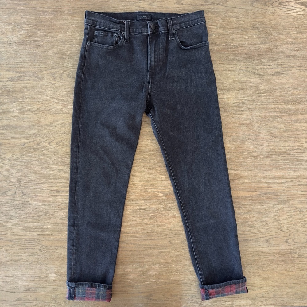 Polo Ralph Lauren Sullivan Slim Plaid Lined Dark Wash Denim Jeans-Sz TEEN 18 Yrs